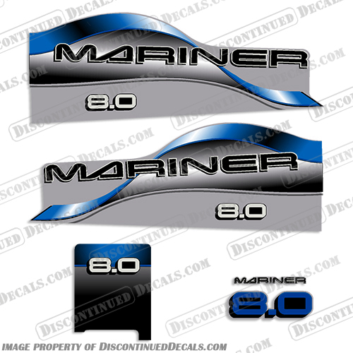 Mariner 8.0hp Decal Kit - 1996 - 1997 - Blue Mariner, 8,8.0, 8.0hp, 8hp, hp, horse, power, horsepower, decal, decals, kit, 1996, 1997, blue,