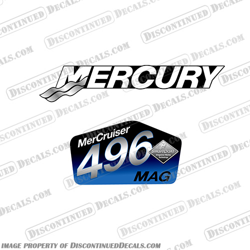 Mercruiser 496 MAG Decal - Blue Version 496, mag, magnum, mercury, mer, cruiser, inboard, motor, engine, sticker, decal, mercruiser, Blue,