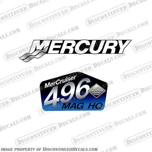 Mercruiser 496 MAG High Output Decal - Blue Version 496, mag, magnum, mercury, mer, cruiser, inboard, motor, engine, sticker, decal, mercruiser, high, output, ho, HO, blue,
