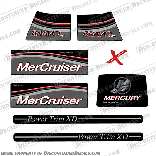 Mercruiser Bravo Two X Decals 2005 and up 2005, 2006, 2007, 2008, 2009, 2010, 2011, 2012, 2013, 2014, 2015, 2016, 2017, 2018, Mercruiser, Bravo, Two, 2, X, Decal, Decals, kit,