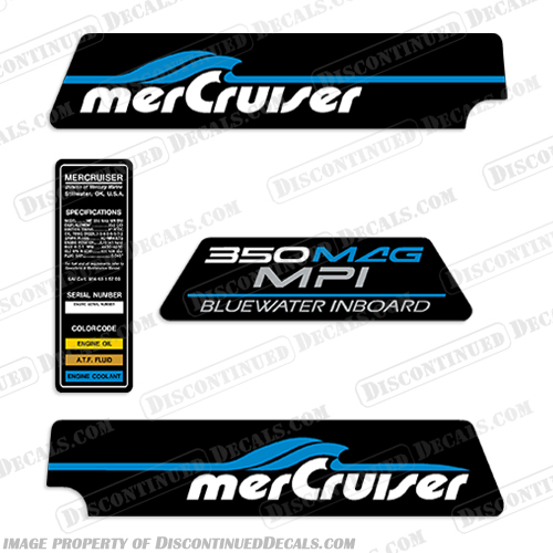 Mercury Mercruiser 350 MAG MPI BlueWater Inboard Engine Flame Arrestor Decal Kit  Blue Water blue, water, bluewater, 350, mag, mpi, mercruiser, mer, cruiser, 5.7, 5.7l, 5l, 5, flame, arrestor, bravo, alpha, one, thunderbolt, ignition, power, steering mpi, engine, valve, 454, flame, arrestor, mercury, decal, sticker, lx, v8, INCR10Aug2021