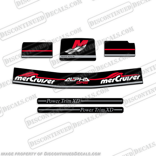 Mercruiser Alpha One Generation 2 Two II Outdrive Decals New Style mercruiser, mer, cruiser, g2, outboard, outdrive, out, motor, engine, valve, generation, 2, two, II, flame, arrestor, mercury, decal, sticker kit, set
