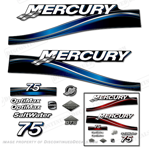 Mercury 75hp "Optimax" Decals - 2005 (Red or Blue)  INCR10Aug2021