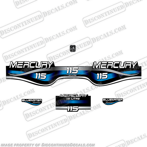 Mercury 115hp 1.9L Bluewater Series Decal Kit (Blue) blue, water, 1.9, 1.9L, litre, liter, 3l, 3.0l, 3.0, liter, 2.5, 2l, outboard, engine, motor, decal, sticker, kit, set, decals, mercury, 150, 150 hp, horsepower, 150hp, 1998, 1999, 2000, 2001, 2002, 2003, 2004, 2005, 2006, 2007, 2008, 2009, 2010, electronic, fuel, injection, INCR10Aug2021