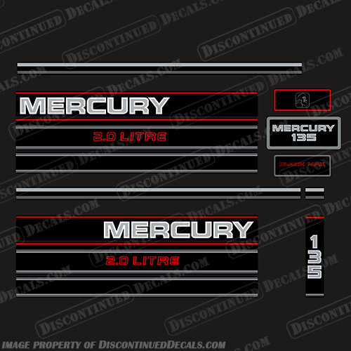 Mercury 135hp 2.0 Litre BlackMax Decal Kit - 1995  Mercury, 135hp, BlackMax, 2.0, 2, 2.5, Litre Decal Kit, - 1995, 1990, 90, 90s, Black Max, liter, litre, 135, Black, Max, 1994, 1996, INCR10Aug2021