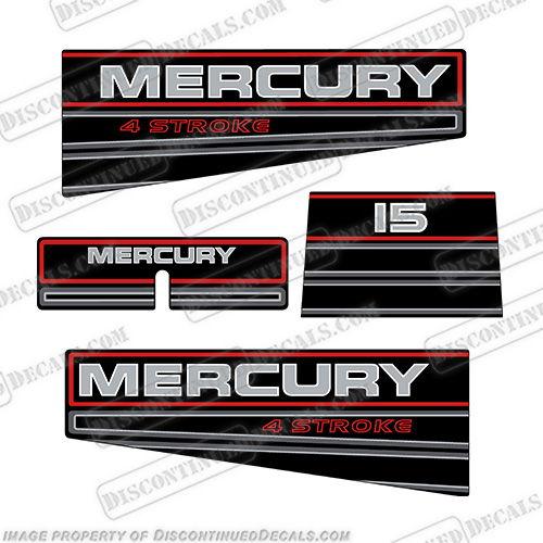 Mercury 15hp 1994-1995 Four Stroke Decal Kit  1994, 1995, 95, 94, 8, 15hp, 15, outboard, engine, motor, decal, sticker, kit, set, four, stroke, fourstroke, INCR10Aug2021