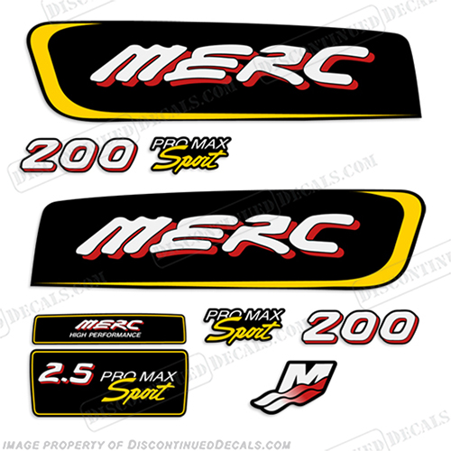 Mercury 2.5 Liter Promax Sport 200hp Decal Kit - Red/Yellow Mercury, Pro Max, Sport, 200, INCR10Aug2021