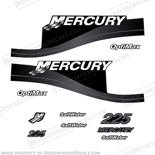 Mercury 225hp Optimax Saltwater Series Decal Kit - Dark Grey  mercury, 225, optimax, salt, water, saltwater, custom, slate, metallic, sticker, outboard, motor, INCR10Aug2021