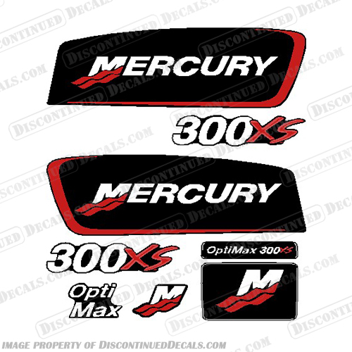 Mercury 300XS Optimax Outboard Motor Engine Decals - Red pro. max, pro max, pro-max, optimax, 300, 300xs, red, mercury, outboard, motor, engine