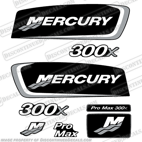 Mercury 300x ProMax Decals - Silver/White [clone] pro. max, pro max, pro-max, mercury, 300x, pro, max, silver, white, outboard, motor, engine, decal, sticker, kit, full ,set