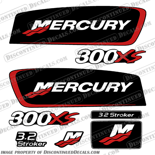 Mercury 300XS Stroker 3.2 Alien Cowl Outboard Motor Engine Decals - Red pro. max, pro max, pro-max, optimax, 300, 300xs, red, mercury, outboard, motor, engine, stroker, 3.2, alien, cowl