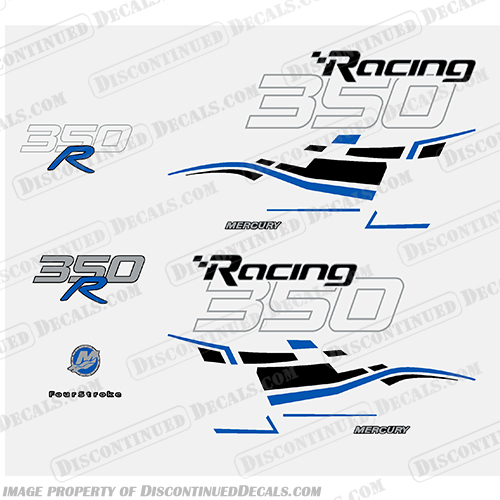Mercury 350hp Verado Racing Decals - Black / Blue mercury, 350, 350r, racing, efi, salt, water, saltwater, custom, outboard, engine, motor, decal, sticker, kit, set, verado, black, models, engines, 6, cylinder, 2006, 2007, 2008, 2008, 2009, 2010, 2011, 2012, 2013, 2014, 2015, 2016, 2017, red, dual stripes, 
