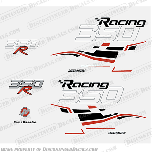 Mercury 350hp Verado Racing Decals - Black / Red mercury, 350, 350r, racing, efi, salt, water, saltwater, custom, outboard, engine, motor, decal, sticker, kit, set, verado, black, models, engines, 6, cylinder, 2006, 2007, 2008, 2008, 2009, 2010, 2011, 2012, 2013, 2014, 2015, 2016, 2017, red, dual stripes, 