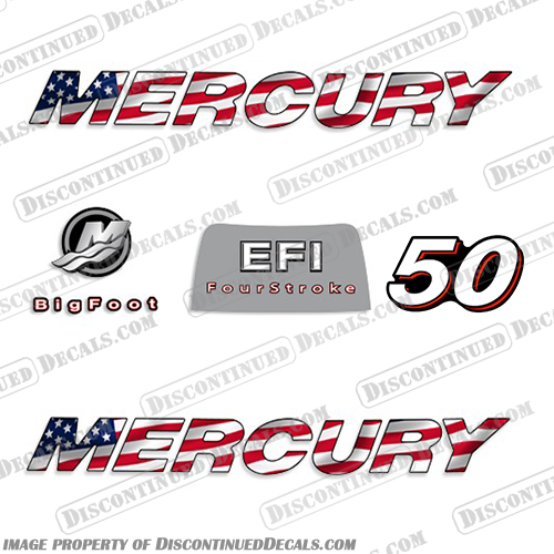 Mercury 50hp 4-Stroke EFI Decal Kit - 2006 FLAG 2006, mercury, 50, straight, boat, decals, motor, engine, outboard, kit, American, America, Flag, 4-stroke, 4, stroke, four, EFI, 