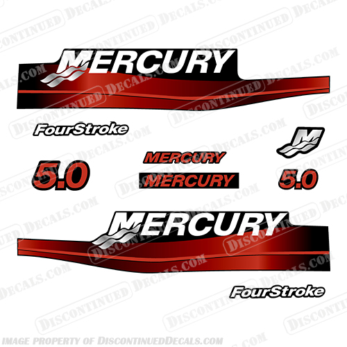 Mercury 5.0hp FourStroke Outboard Motor Engine Decal Kit (Red) 1999 2000 2001 2002 2003 2004   mercury, decals, 5.0, 5, hp, outboard , engine, motor, stickers, decal, 2001, 2002, 2003, 2004