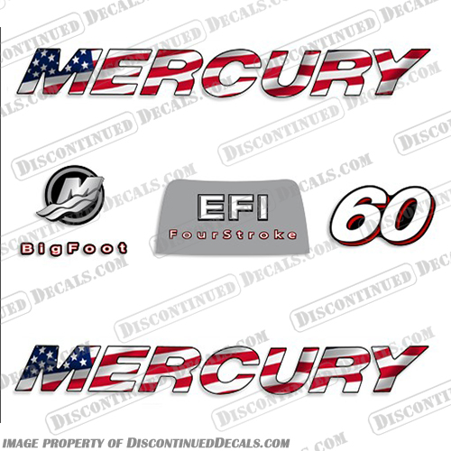 Mercury 60hp 4-Stroke EFI Decal Kit - 2006 FLAG Mercury, 60, 60hp, hp, 4, stroke, four, 4-stroke, fourstroke, EFI, bigfoot, EFI, Decal, Decals, Kit, 2006, 2000s, US, FLAG,