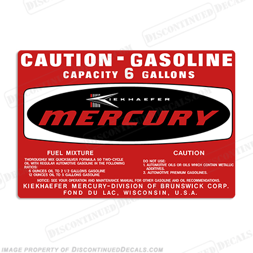 Mercury 1971-1972 6 Gallon Gas Tank Decal INCR10Aug2021