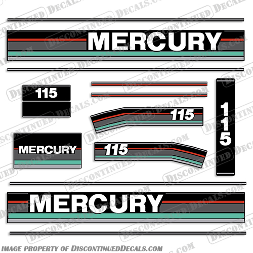 Mercury 1991 115HP Outboard Engine Decal with Metallic Silver - Any Color! Mercury, 1991, 115, 115hp, hp, horse, power, horsepower, Metallic, Silver, Outboard, Motor, Engine, Decal, Decals, Kit, Any Color, Custom Color