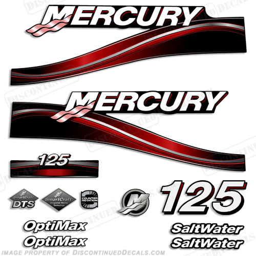 Mercury 125hp "Optimax" Saltwater Decals - 2005 (Red)  INCR10Aug2021