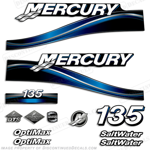 Mercury 135hp "Optimax" Saltwater Decals - 2005 (Blue) INCR10Aug2021