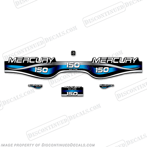 Mercury 150hp 2.5L Bluewater Series Decal Kit (Blue) merc, mercury, blue, water, 2.5, liter, 2.5, 2l, outboard, engine, motor, decal, sticker, kit, set, decals, mercury, 150, 150 hp, horsepower, 150hp, 1998, 1999, 2000, 2001, 2002, 2003, 2004, 2005, 2006, 2007, 2008, 2009, 2010, electronic, fuel, injection, INCR10Aug2021