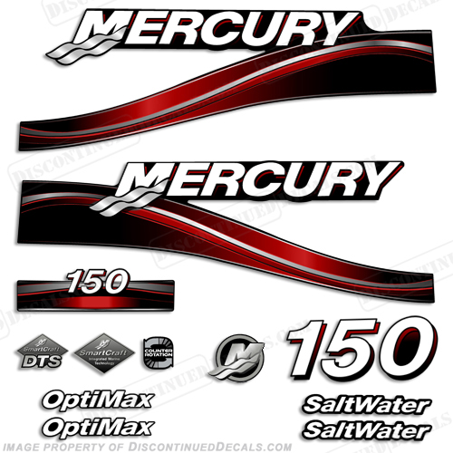 Mercury 150hp "Optimax" Saltwater Decals - 2005 (Red) INCR10Aug2021