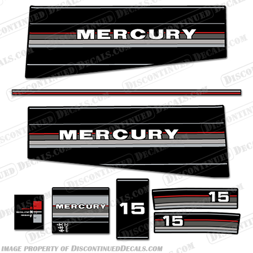 Mercury 1986-1989 15hp Outboard Decals mercury, decals, 15, hp, 1986, 1987, 1988, 1989, outboard, engine ,motor ,decal, sticker, kit, set, of, stickers
