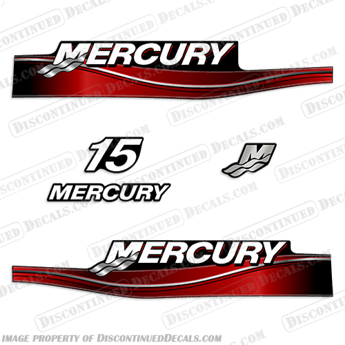 Mercury 15hp Decal Kit - 2005 Style  mercury, 15, 15 hp, horsepower, 15hp, 2005, 2006, 2007, 2008, 2009, 2010, electronic, fuel, injection, four, stroke, outboard, engine, motor, decal, kit, set,