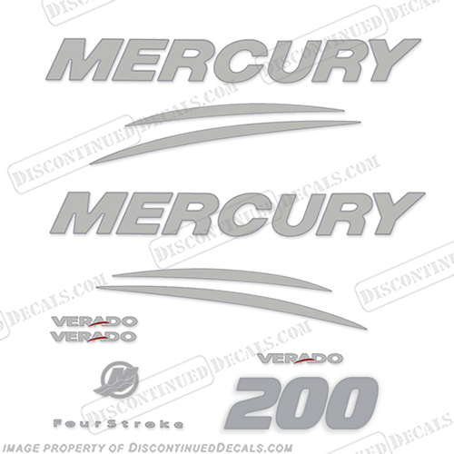 Mercury Verado 200hp Decal Kit - Chrome/Silver  200, 200hp, chrome, silver, hp, outboard motor, tiller, engine, decal, sticker, kit, set, INCR10Aug2021
