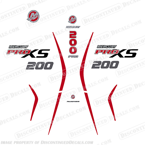 Mercury 200 PROXS New 2018 and up mercury, 250, proxs, pro, xs, new, 2018, 2019, 2020, 2021, 2022, red, black, outboard, decals, stickers, engine, boat, 200, 200hp, 250hp, 225, 225hp