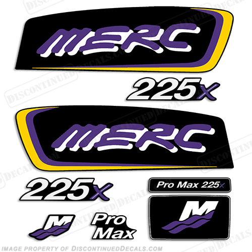 Mercury 225x ProMax Decals - Yellow/Purple pro. max, pro max, pro-max, INCR10Aug2021