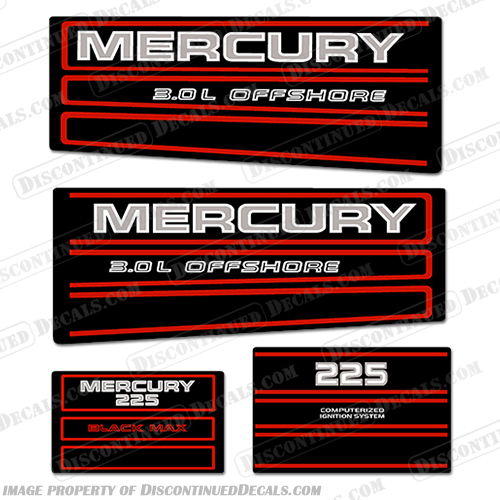 Mercury 225hp Offshore BlackMax Decals - Red Mercury, 225hp, 225, Offshore, Black, Max, BlackMax, Decal, Decals, Red