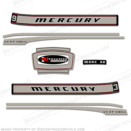 Mercury 1967 3.9HP Outboard Engine Decals mercury, 1967, 3.9, 3.9hp, 3.9 hp, outboard, vintage, decals, stickers, kit