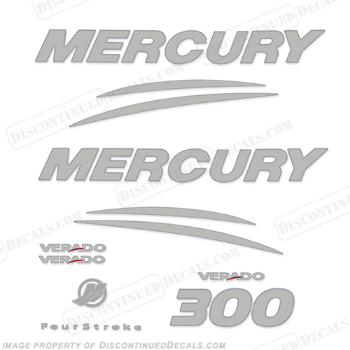 Mercury Verado 300hp Decal Kit - Chrome/Silver mercury, 300, verado, chrome, silver, decals, sticker, kit, set, decal, hp, 300hp