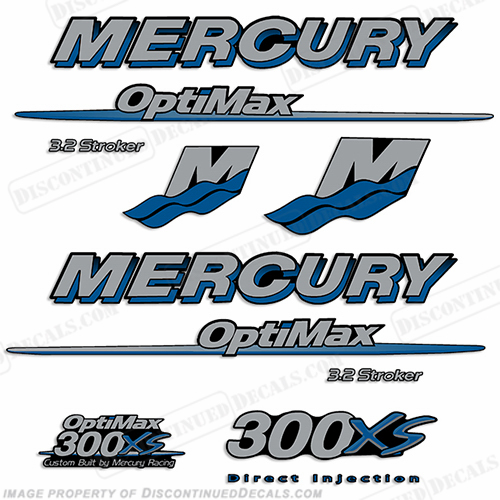 Mercury 300XS Optimax 3.2 Stroker Decal Kit - Blue/Silver 300, 300-xs, 300 xs, xs, optimax, hp, INCR10Aug2021
