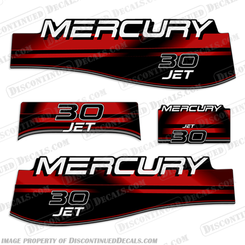 Mercury 30hp Jet Decal Kit 1994-1999 mercury, 1994, 1995, 1996, 1997, 1998, 1999, decal, decals, kit, set, stickers, outboard, engine, motor, tiller, tilt, 30, 30hp, 30 hp, 