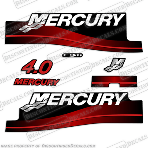 Mercury 4.0hp Decal Kit (Red) 2001 2002 2003 2004 mercury, decals, 4.0, 4, hp, outboard , engine, motor, stickers, decal, 2001, 2002, 2003, 2004