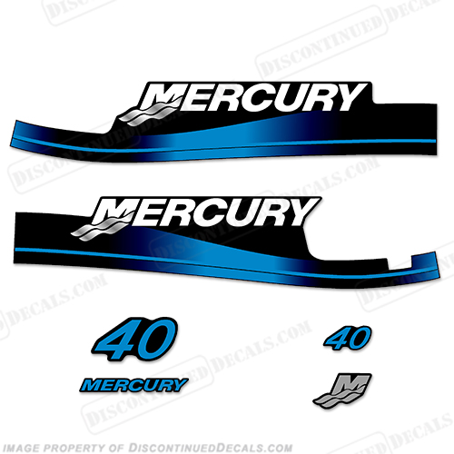 Mercury 40hp Decals - w/Oil Window Cut-Out 1999-2006 (Blue) INCR10Aug2021