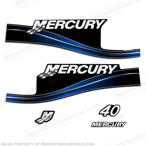Mercury 40hp 2 Stroke Decal Kit (Blue) 2005 - 2009 40 hp, 2 stroke, 2005, 2006, 2007, 2008, 2009, 2-stroke, 05, 06, 07, 08, 09, INCR10Aug2021