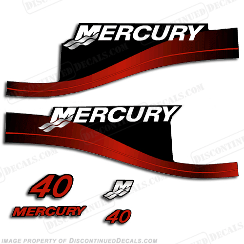 Mercury 40 Four 4 Stroke Decal Kit Outboard Engine Graphic Motor Stickers RED 