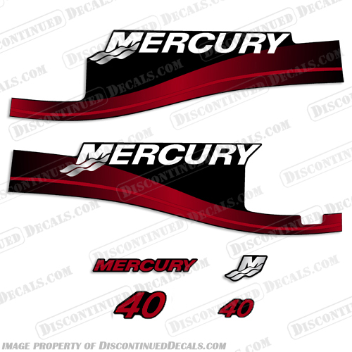 Mercury 40hp Elpto Outboard Engine Motor Decal Kit 2004 2005 for the 3cyl (Red)  mercury, decals, 40, hp, elpto, 2004, 2005, red, outboard, engine, motor, decal, sticker, kit, set ,of, decals, graphics, stickers