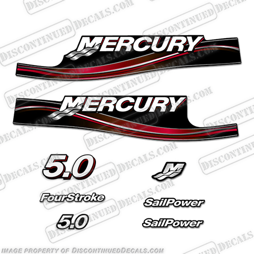 Mercury 5hp 5.0 Outboard Decal Kit 2005 - 2009 - Red 5, 5.0,  hp, 2 stroke, outboard, motor, engine, decal, sticker, kit, set, 2005, 2006, 2007, 2008, 2009, INCR10Aug2021