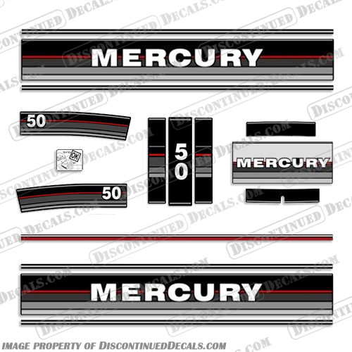 Mercury 50HP 1986 1987 1988 Outboard Engine Decals Mercury, 50, 50hp, hp, horsepower, horse, power, 1986, 1987, 1988, outboard, engine, decal, decals, set,