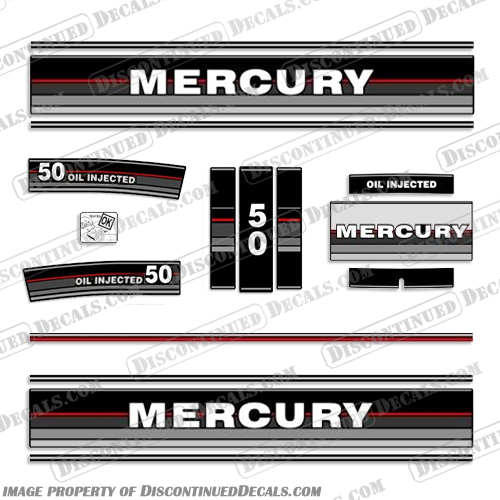 Mercury 50HP 1986 1987 1988 Outboard Engine Decals Oil Injected Mercury, 50, 50hp, hp, horsepower, horse, power, 1986, 1987, 1988, Oil, Injected, OI, outboard, engine, decal, decals, set,