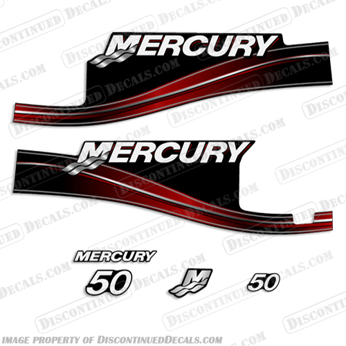 Mercury 50hp 2 Stroke Decal Kit 2005 - 2009 with Oil Window 50 hp, 2 stroke, 2005, 2006, 2007, 2008, 2009, oil window, INCR10Aug2021