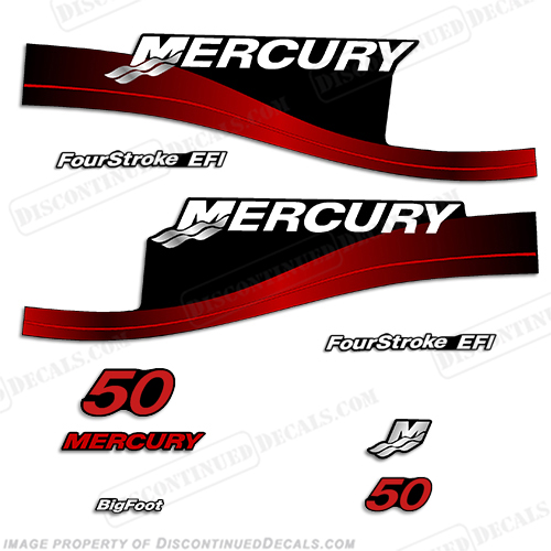 Mercury 50hp FourStroke EFI Decals (Red) 1999 - 2004 50 hp, four stroke, 4 stroke, 4-stroke, four-stroke, big foot, 50, big-foot, INCR10Aug2021
