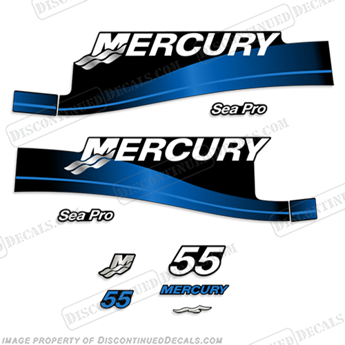 Mercury 55hp Sea Pro Decal Kit 1999-2006 (Blue)  55, seapro, decal, sticker, motor, outboard, engine, set, kit, INCR10Aug2021