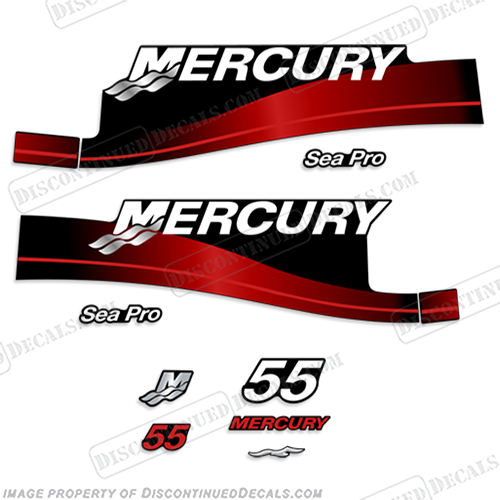 Mercury 55hp Sea Pro Decal Kit 1999-2006 (Red)  55, seapro, decal, sticker, motor, outboard, engine, set, kit, red, INCR10Aug2021