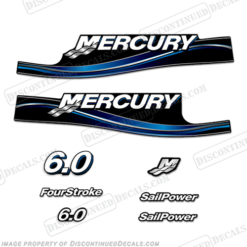 Mercury 50 Four 4 Stroke Decal Kit Outboard Engine Graphic Motor Stickers BLUE 