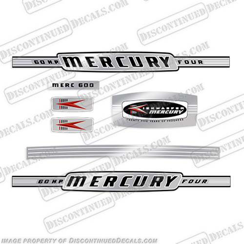 Mercury 1964 60HP Outboard Engine Decals mercury, decals, 60, hp, 1964, 600, chrome, outboard, motor, stickers